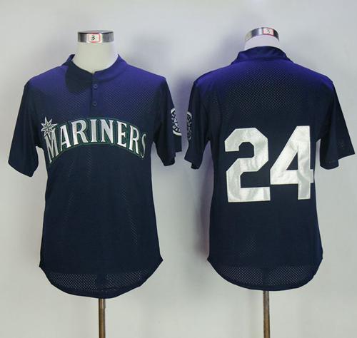 Mitchell And Ness 1995 Mariners #24 Ken Griffey Navy Blue Throwback Stitched MLB Jersey